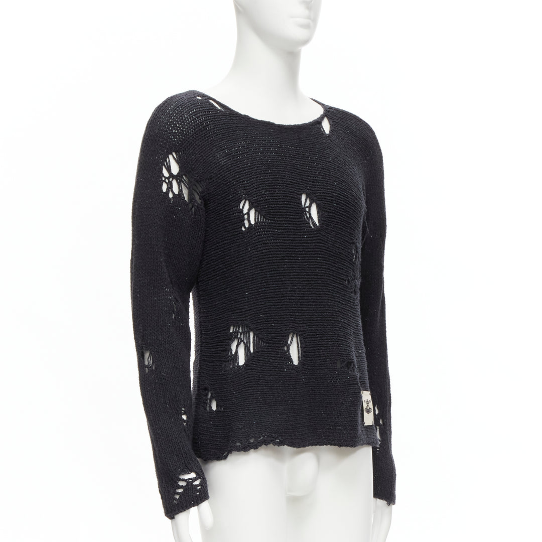 VIVIENNE WESTWOOD ANGLOMANIA Broken Knit grey distressed knit orb logo sweater S