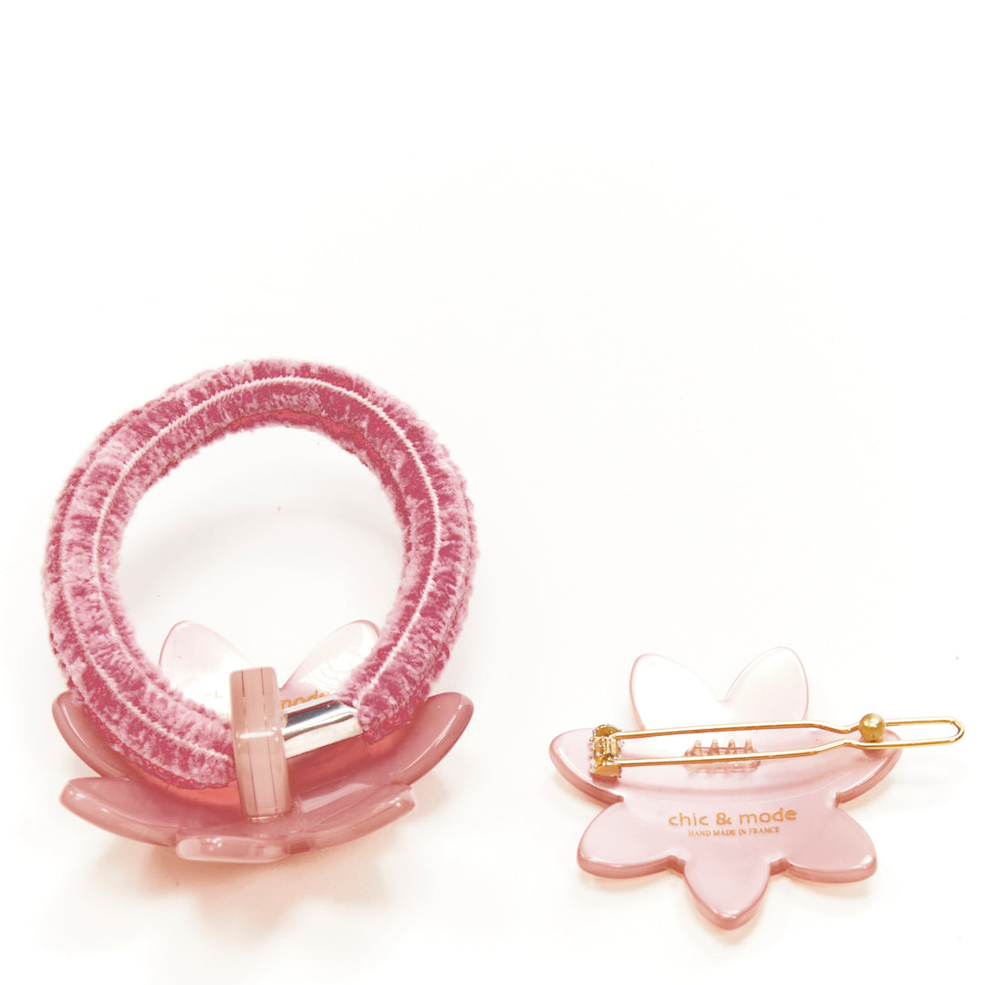 CHIC & MODE Alexandre Zouari pink crystal smiley flower acrylic hair tie clip X2