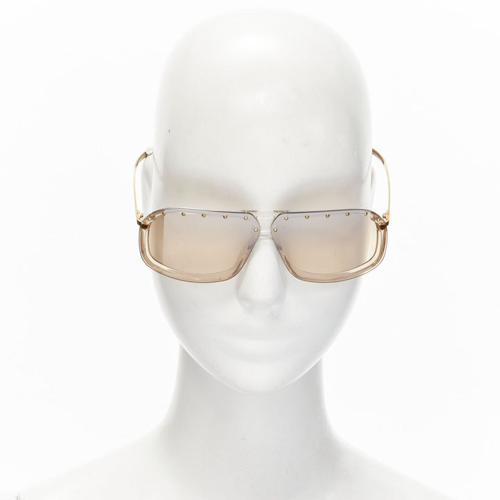 GUCCI Vintage Y2K GG2517/S AU3 gold GG logo brown lens studded sheild sunglasses