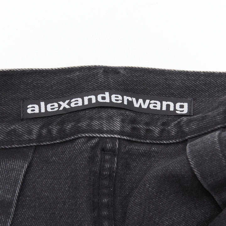 ALEXANDER WANG black washed denim silver buckle cut off frayed shorts 24"