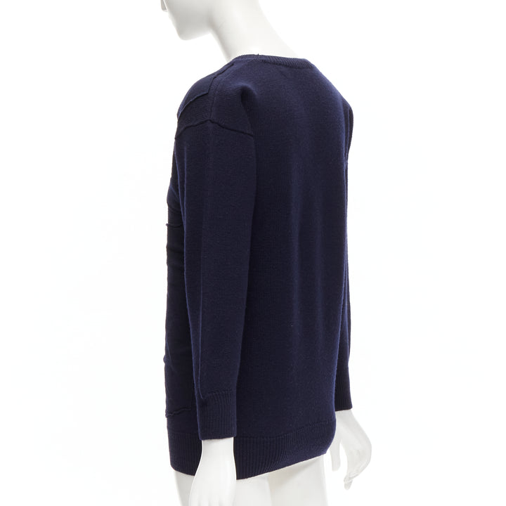 COMME DES GARCONS 1980's Vintage navy wool patchwork sweater top