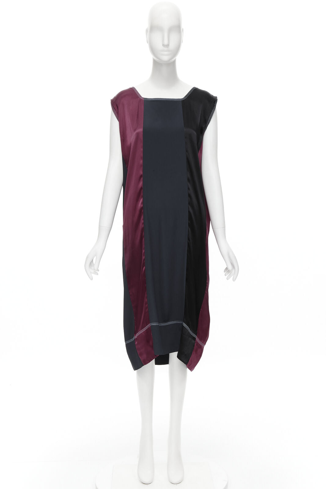 MARNI pink black navy silk  color block overstitching oversized dress IT38
