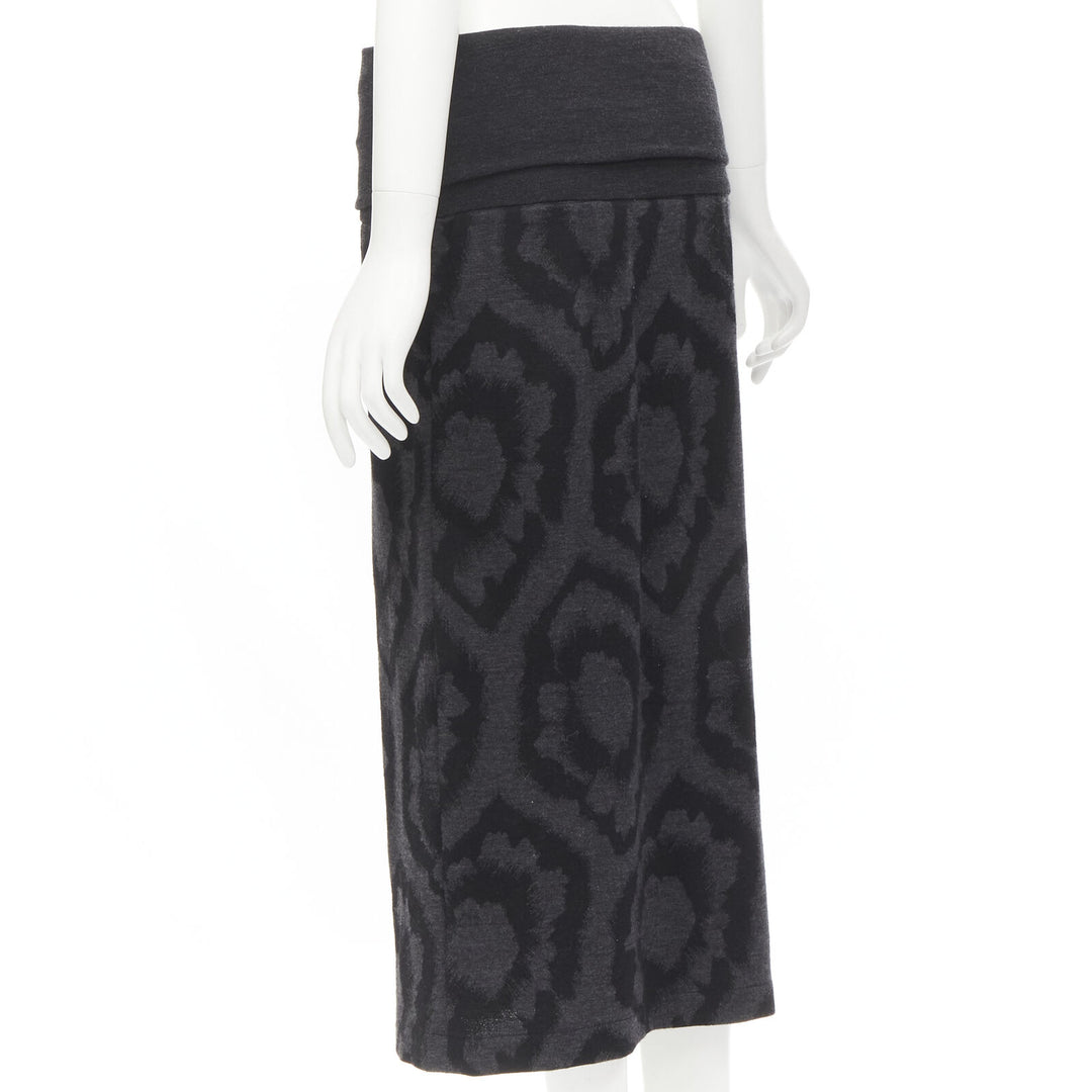COMME DES GARCONS TRICOT 1980s Vintage grey floral print foldover waist skirt S