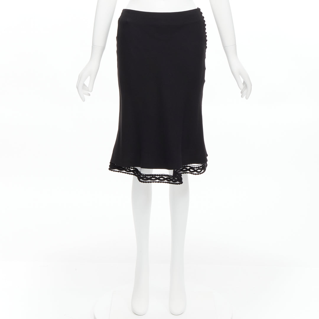 CHRISTIAN DIOR John Galliano Vintage black lace trim hem flare knee skirt FR38 M