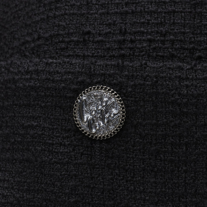 CHANEL 17C Paris Cuba lattice tweed Coco satin collar little black jacket FR36 S