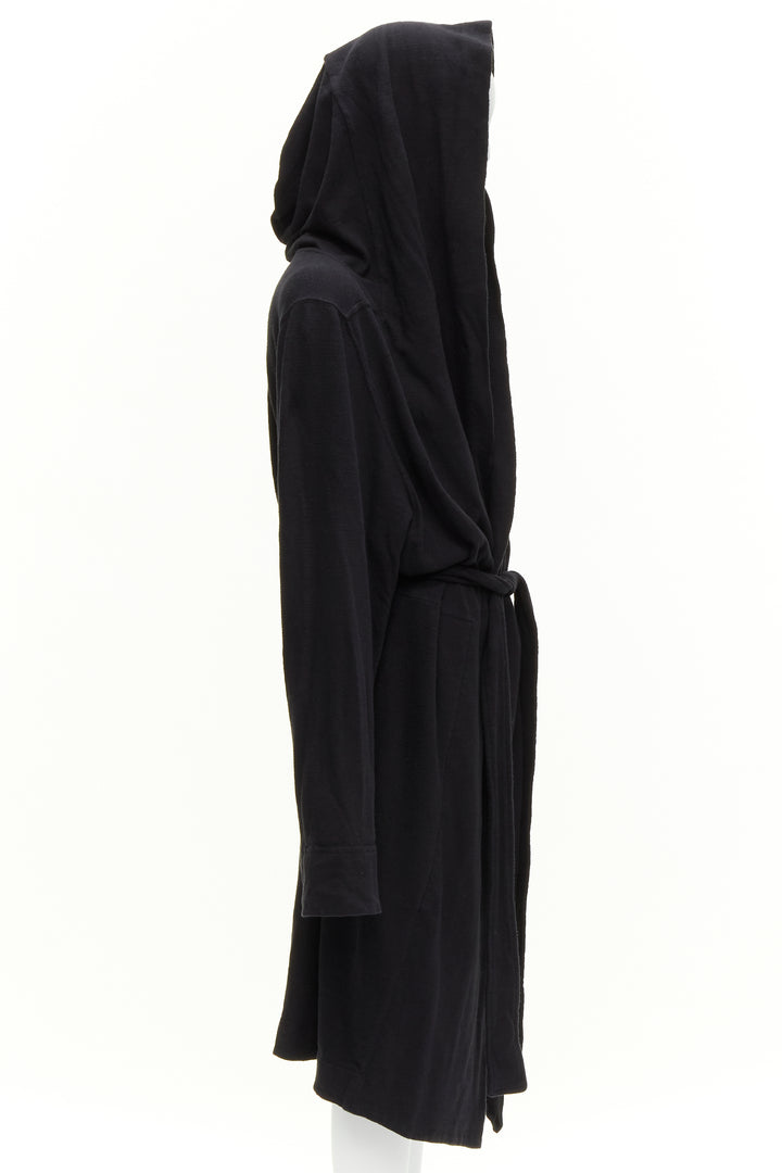 RICK OWENS DRKSHDW black cotton thick jersey hooded belted robe jacket S