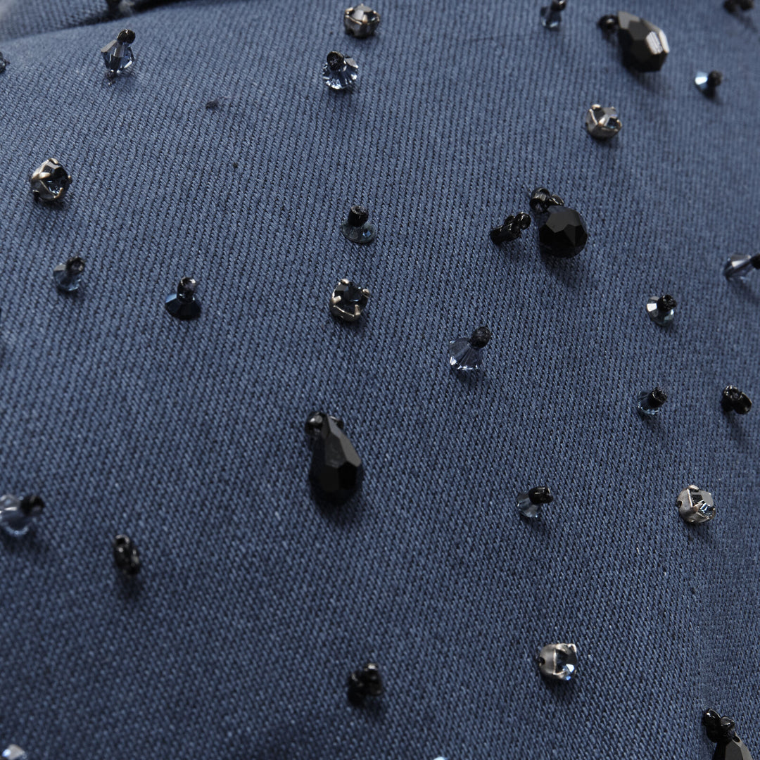PRADA 2015 blue cotton crystal rhinestone embellished cocoon coat IT38 XS