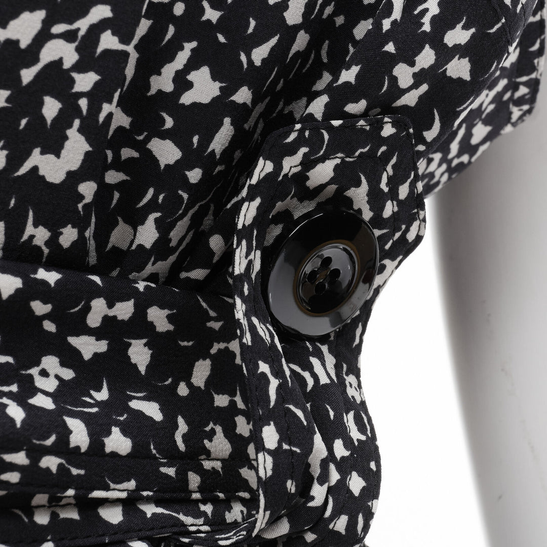 MARNI 100% silk black white abstract button belted sheath dress IT38 XS