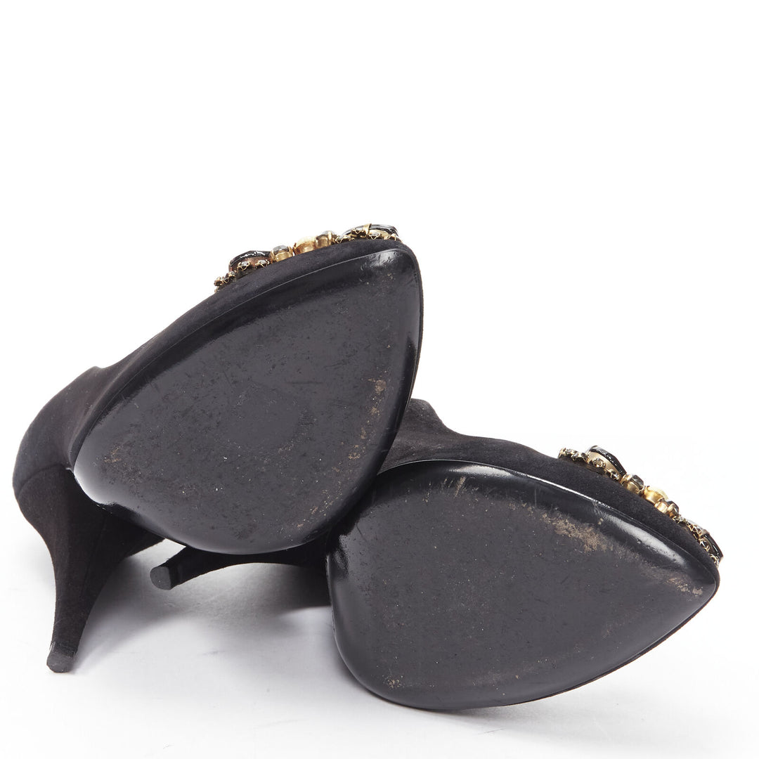 YVES SAINT LAURENT Charlie 105 black suede rhinestone jewel heel pump EU37.5