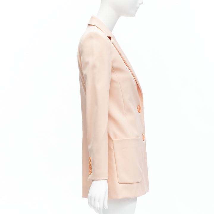 OSCAR DE LA RENTA 2018 blush pink wool 3 pocket longline blazer jacket US0 XS