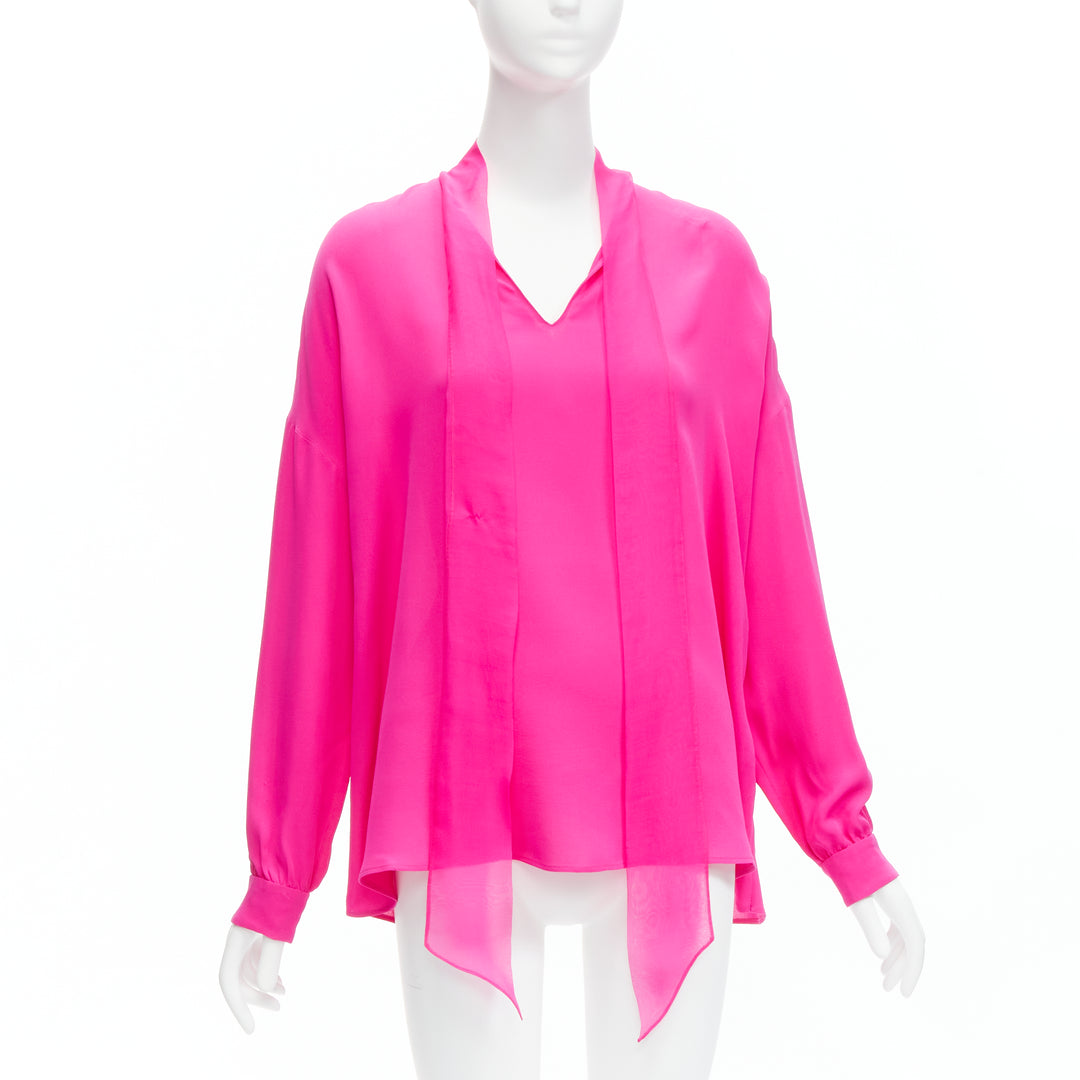 VALENTINO Piccioli 2022 Runway Pink PP 100% silk neck tie relaxed blouse IT38 XS