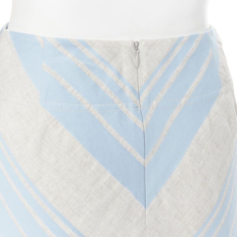 LEE MATTHEWS light grey blue striped linen cotton flared midi casual skirt US0