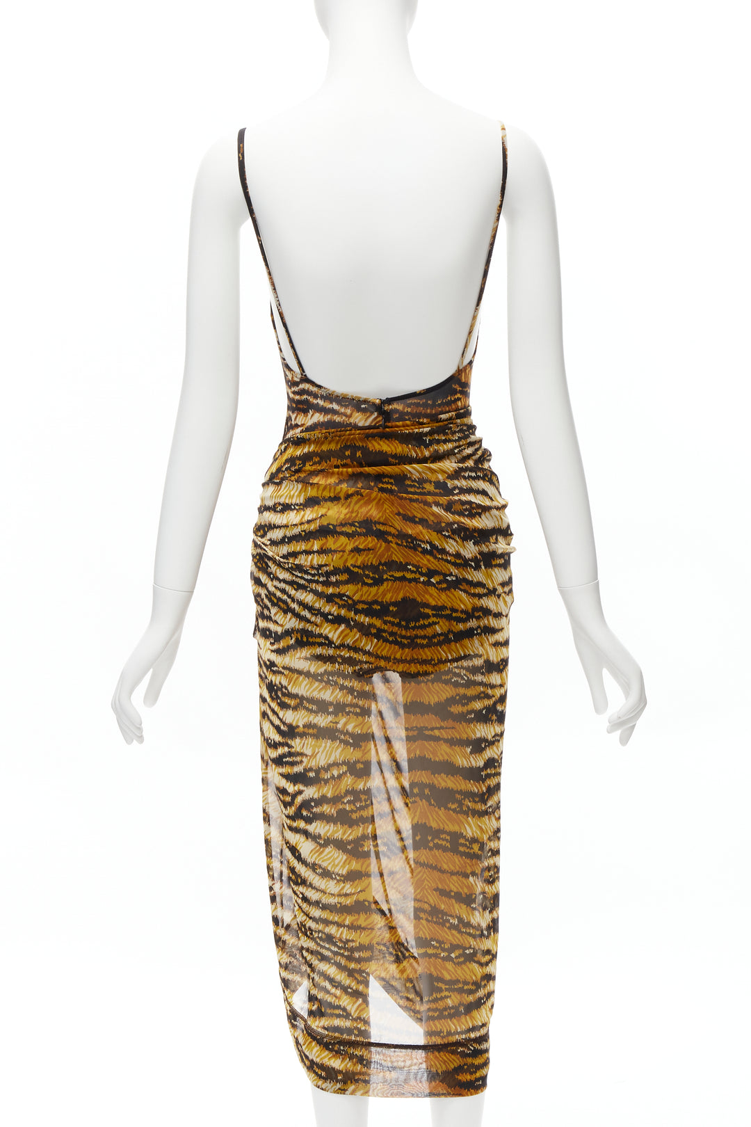 DOLCE GABBANA MARE Vintage brown tiger mesh bustier bodysuit wrap skirt scarf S