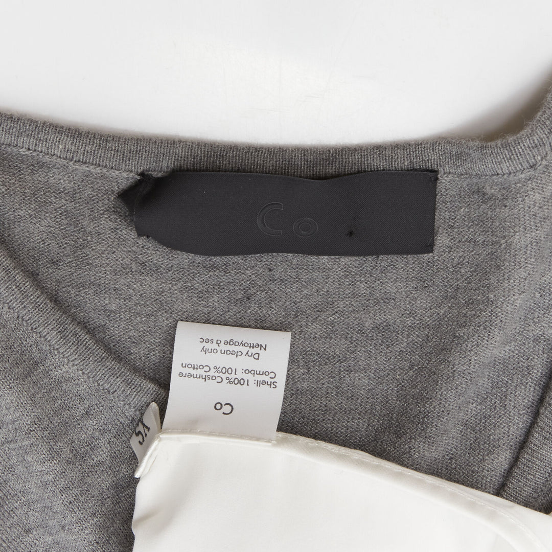 CO. COLLECTION 100% cashmere grey cropped sweater white flared layered top XS