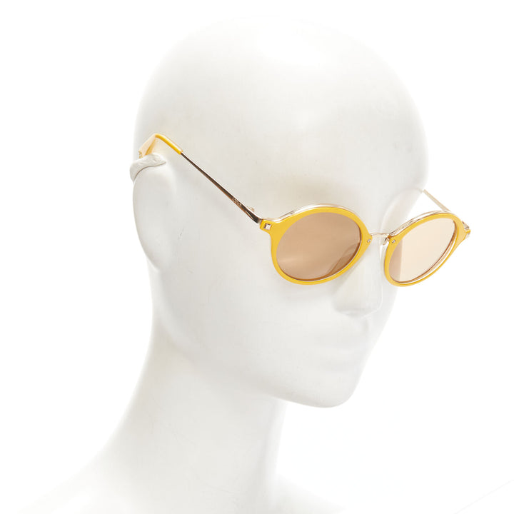 LOEWE SLW450 48 23 L03X yellow round frame brown tint sunglasses