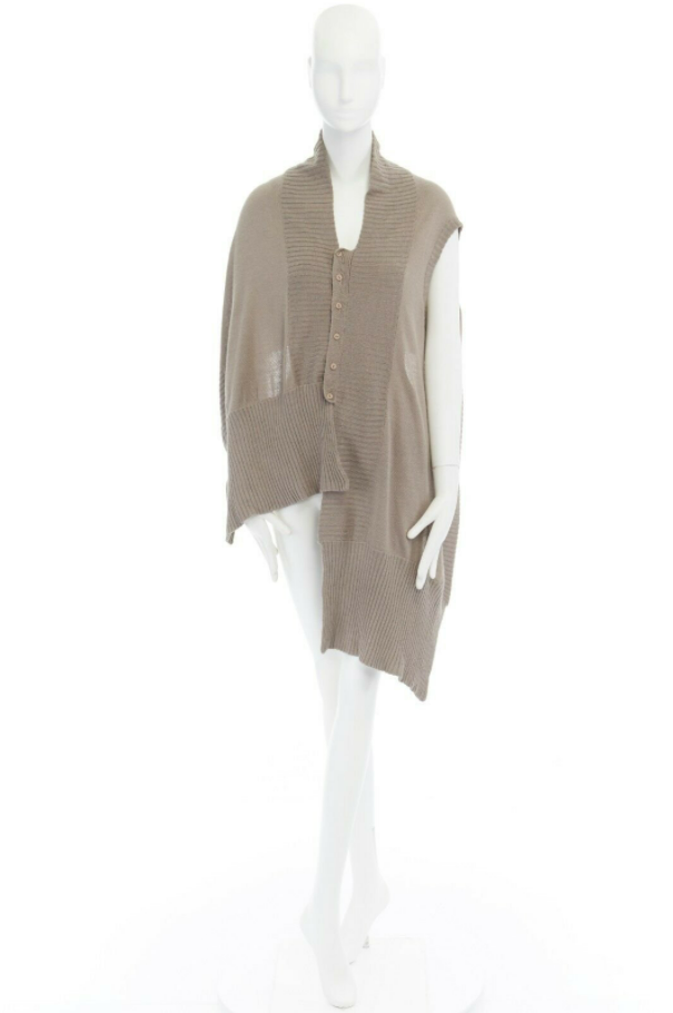 PREEN THORNTON BREGAZZI brown wool asymmetric button  front shawl cardigan