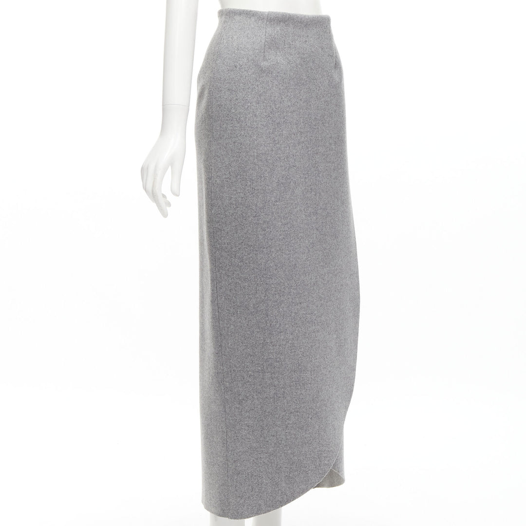 ROSIE ASSOULIN grey wool minimal curved petal high-waisted midi skirt US2 XS