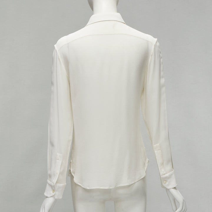 SAINT LAURENT cream silk ruffle placket button down shirt blouse S
