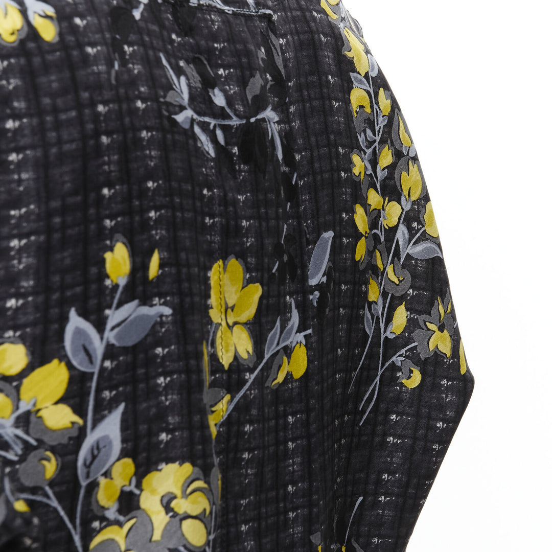 MARNI grey geometric yellow floral print cowl neck 100% silk dress IT38 XS
