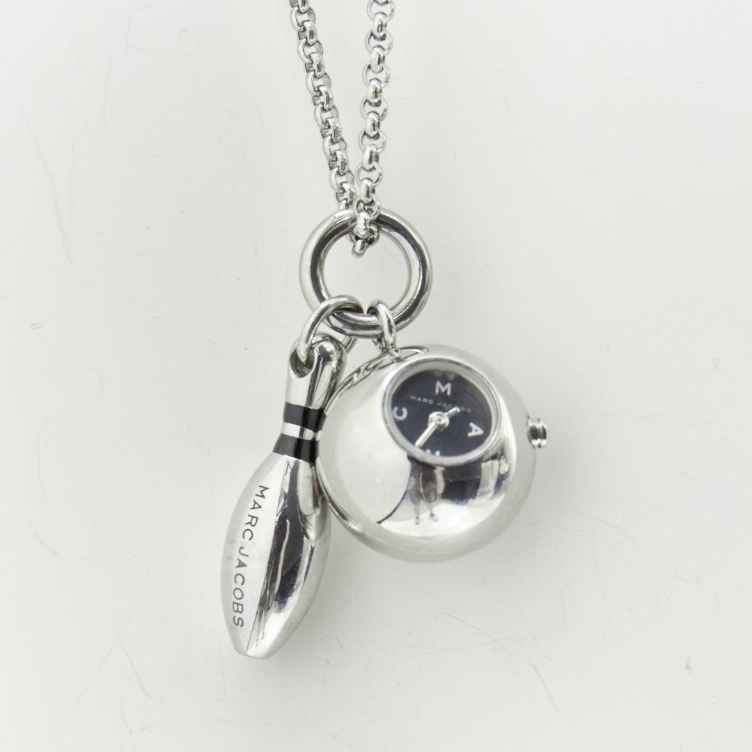 MARC JACOBS silver-tone bowling pin ball watch chain long necklace