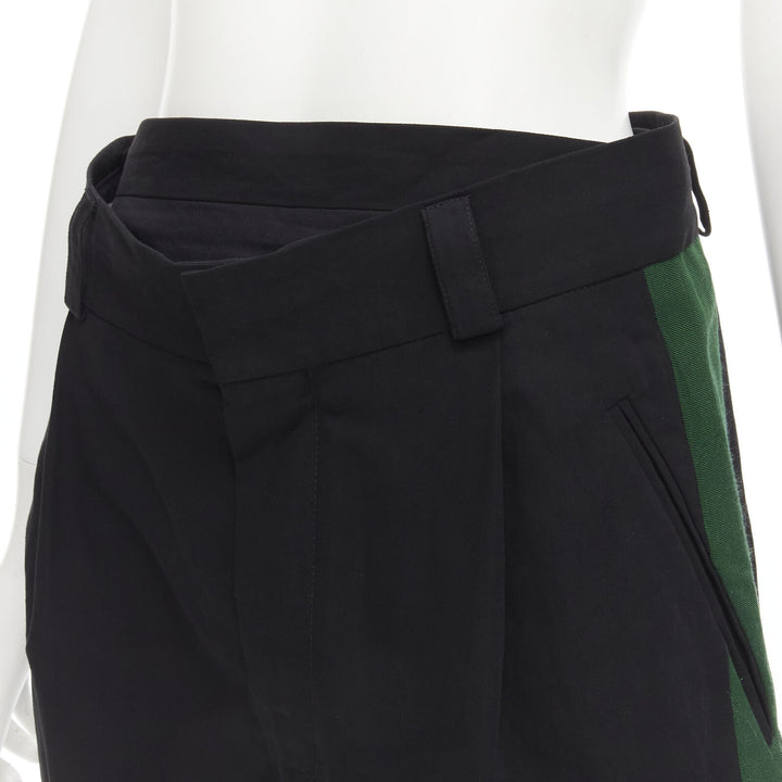 HAIDER ACKERMANN black green grosgrain trimmed side pleated front shorts FR34 XS