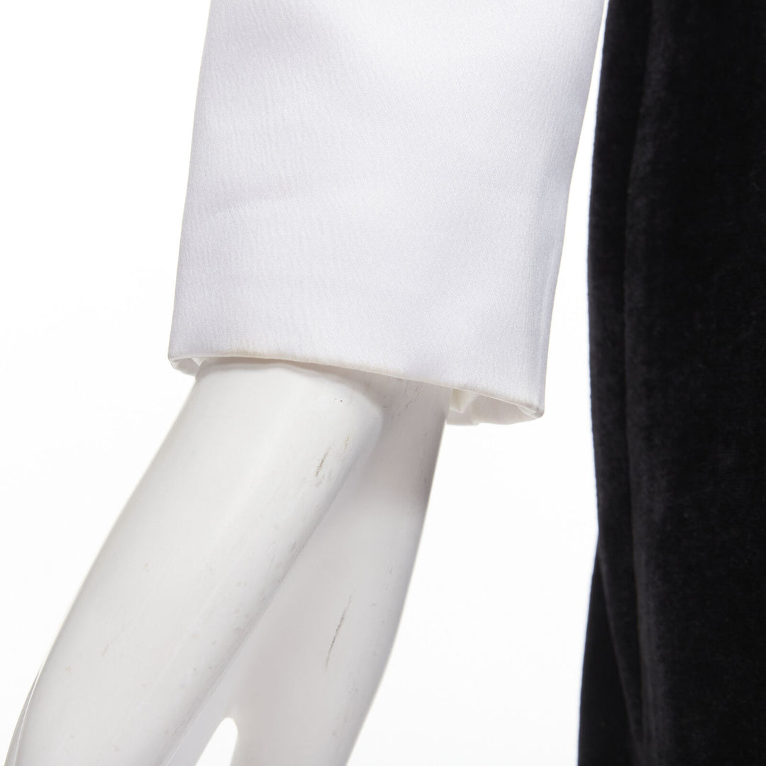 ROSARIO white georgette puff sleeves black velvet fitted mini dress FR36 S