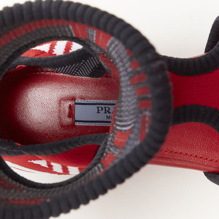 PRADA red black white stretch sock knit thong flat sandals EU35.5