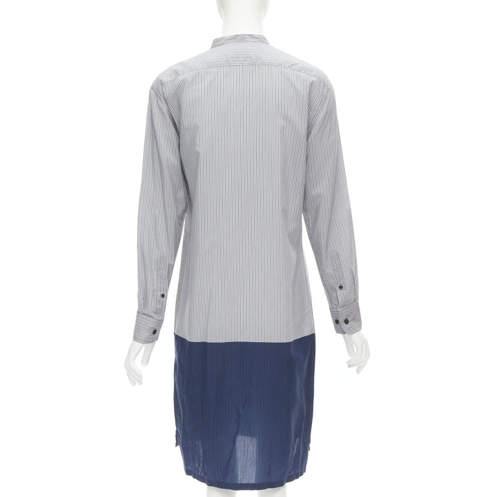 DRIES VAN NOTEN blue pinstripe cotton cupro hem long sleeve shirt dress FR34 XS