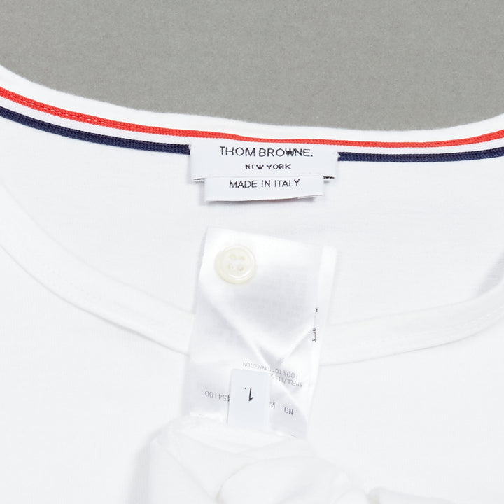 THOM BROWNE iconic stripes patch pocket white cotton tshirt Sz. 1 S
