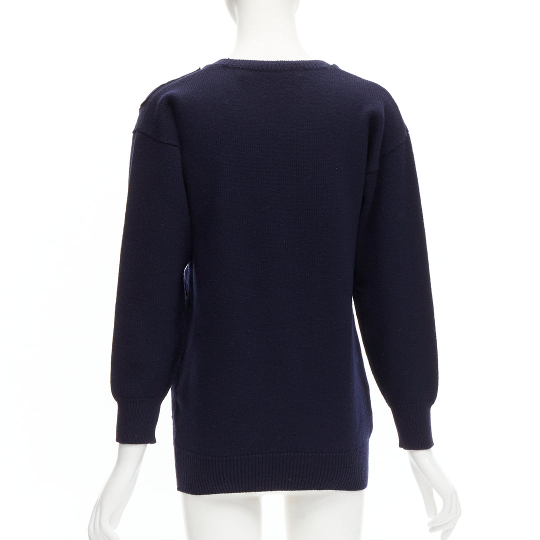 COMME DES GARCONS 1980's Vintage navy wool patchwork sweater top