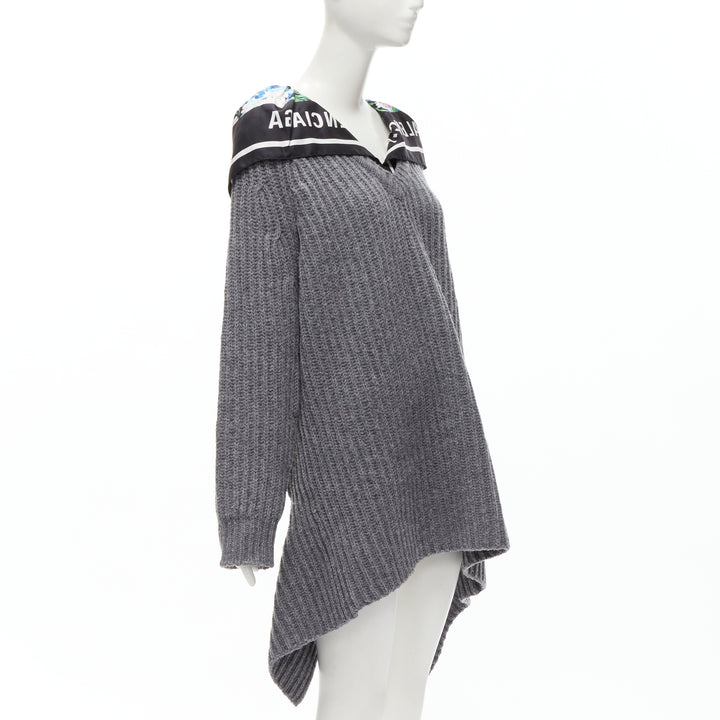 BALENCIAGA 2018 Demna grey wool silk scarf collar detached hem sweater FR34 XS
