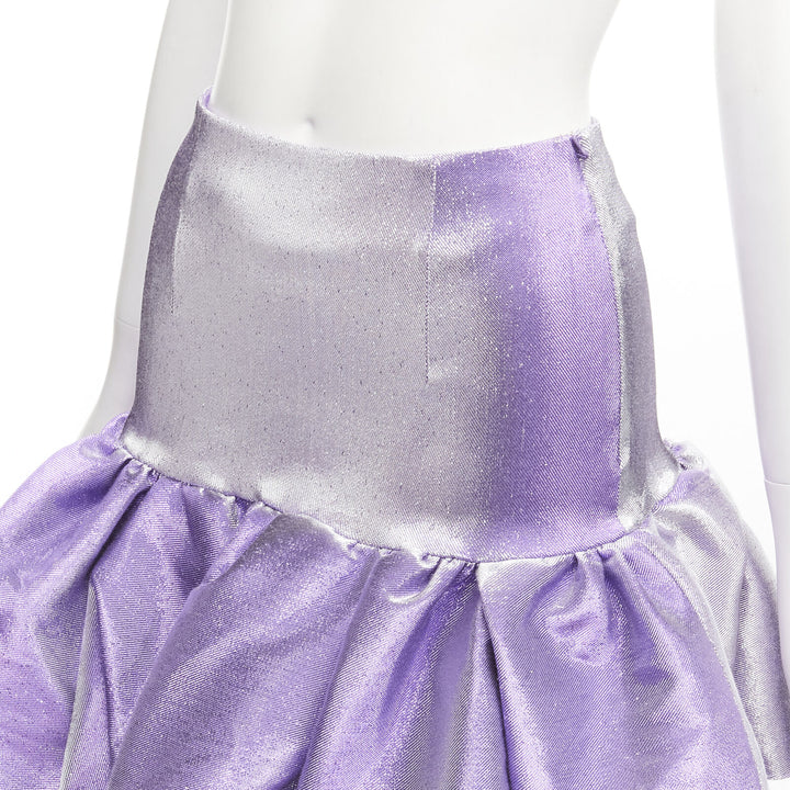 AREA purple metallic cotton blend high waisted puff short short skirt XS