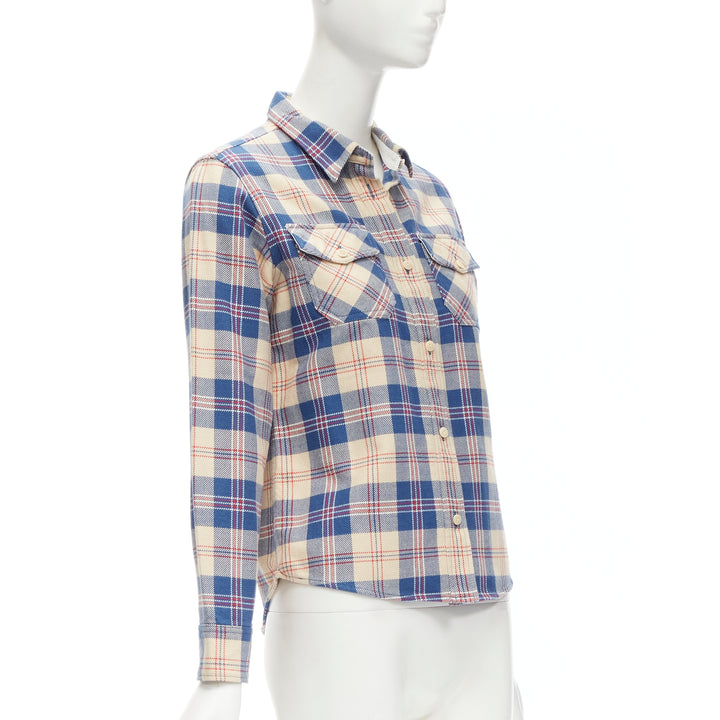VISVIM cotton blue beige plaid flap pockets button down shirt JP0 XS