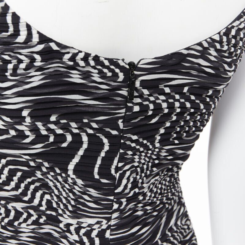 VERSACE 100% silk black white swirl print ruche pleated cocktail dress IT38 S
