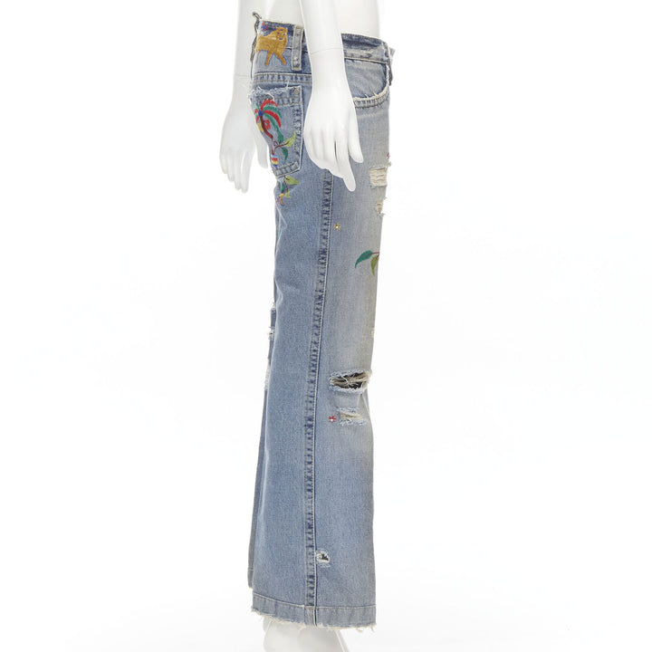 DSQUARED2 Y2K blue washed distressed denim peacock cropped jeans IT38 XS