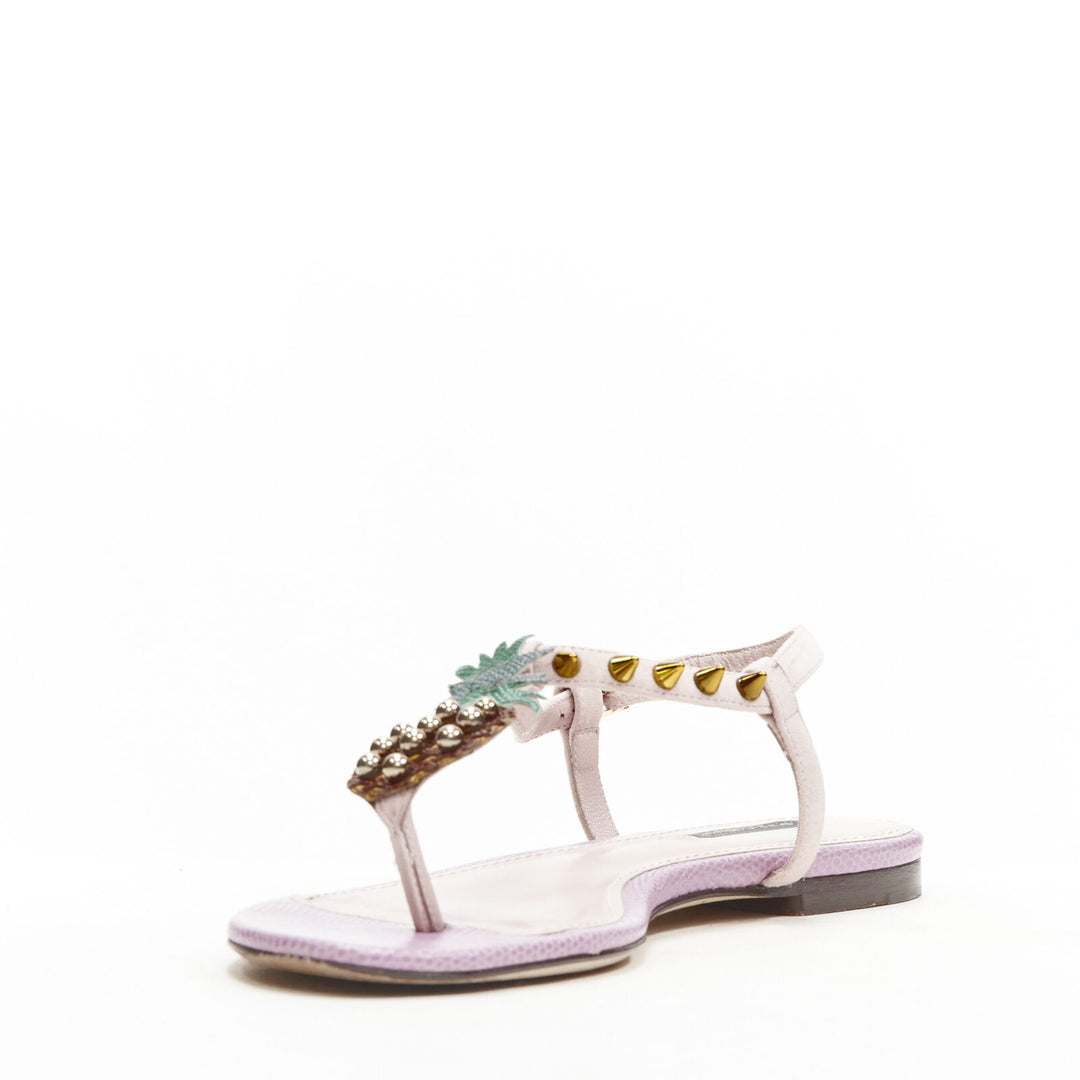 DOLCE GABBANA pink Pineapple studded thong flat sandals EU36.5