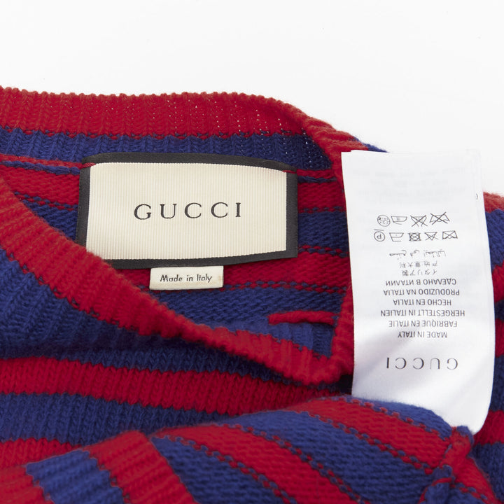 GUCCI 100% wool blue red striped Tiger embroidery long sleeve sweater S