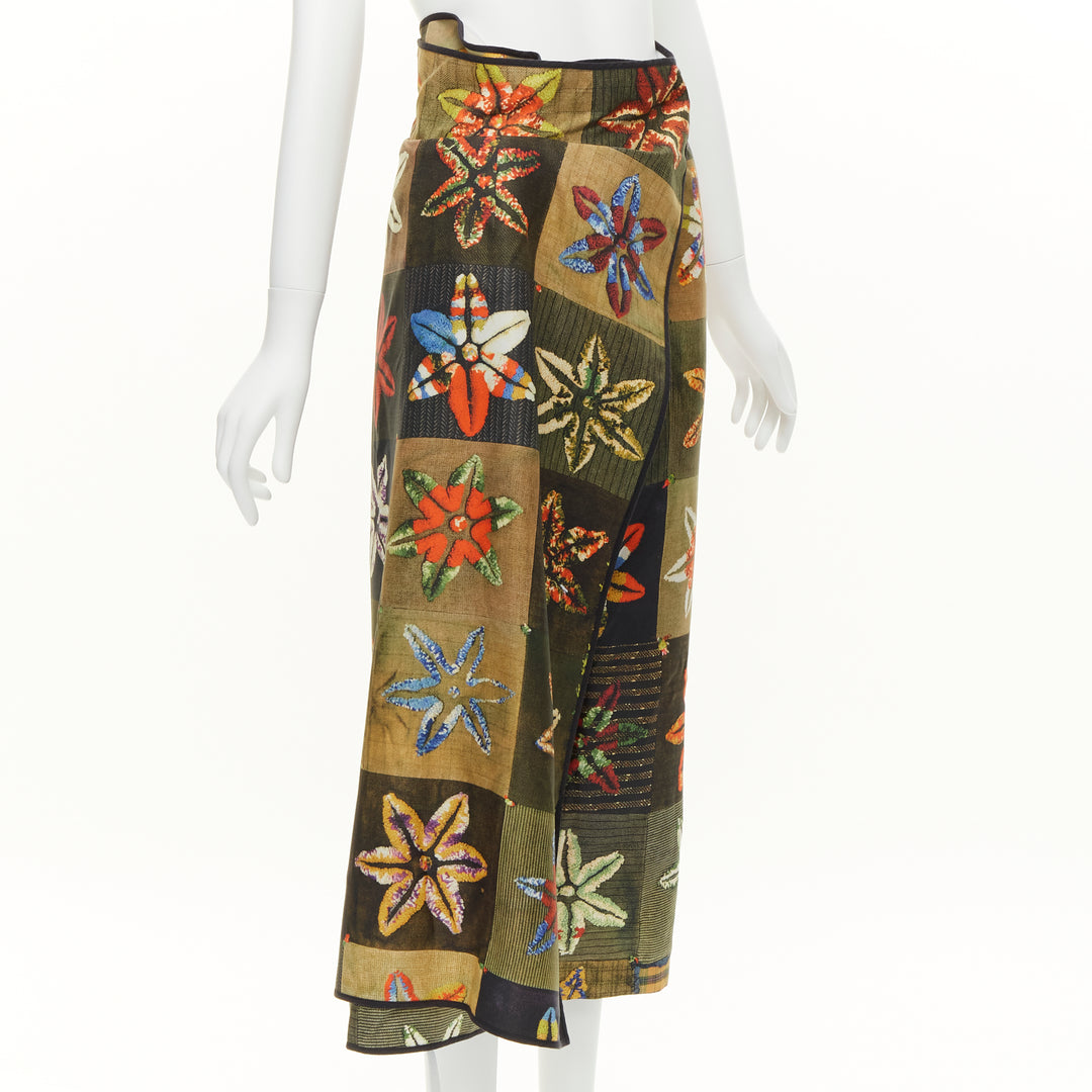 COMME DES GARCONS 1999 Vintage Runway orange green floral wrap front pants XS