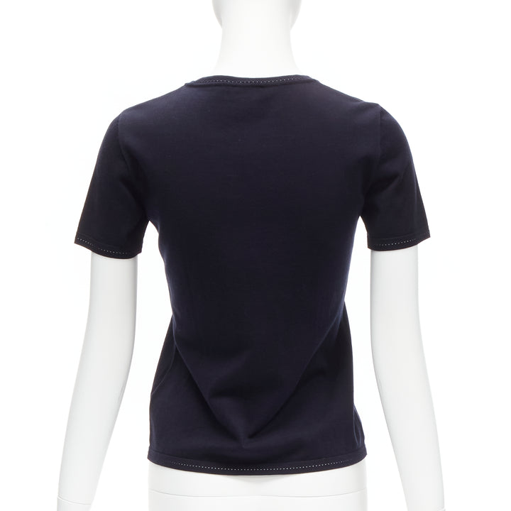 CHANEL SPORTS 07C Vintage navy CC logo perforated short sleeve top FR36 S