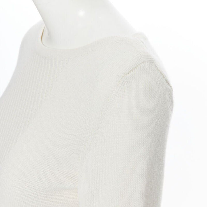 HERMES 100% cashmere ivory beige ribbed panel silver H charm sweater FR34 XS