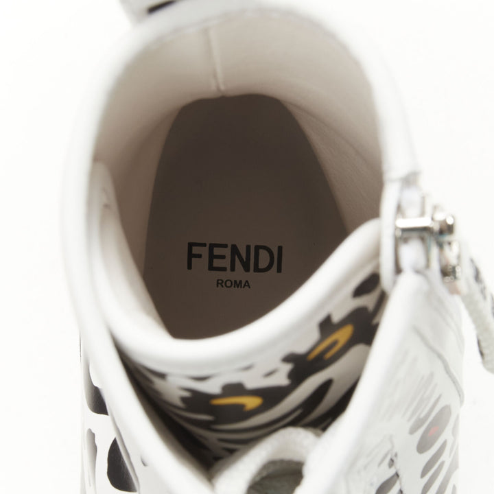 rare FENDI MR DOODLE white logo graffiti print laced combat ankle boot EU36