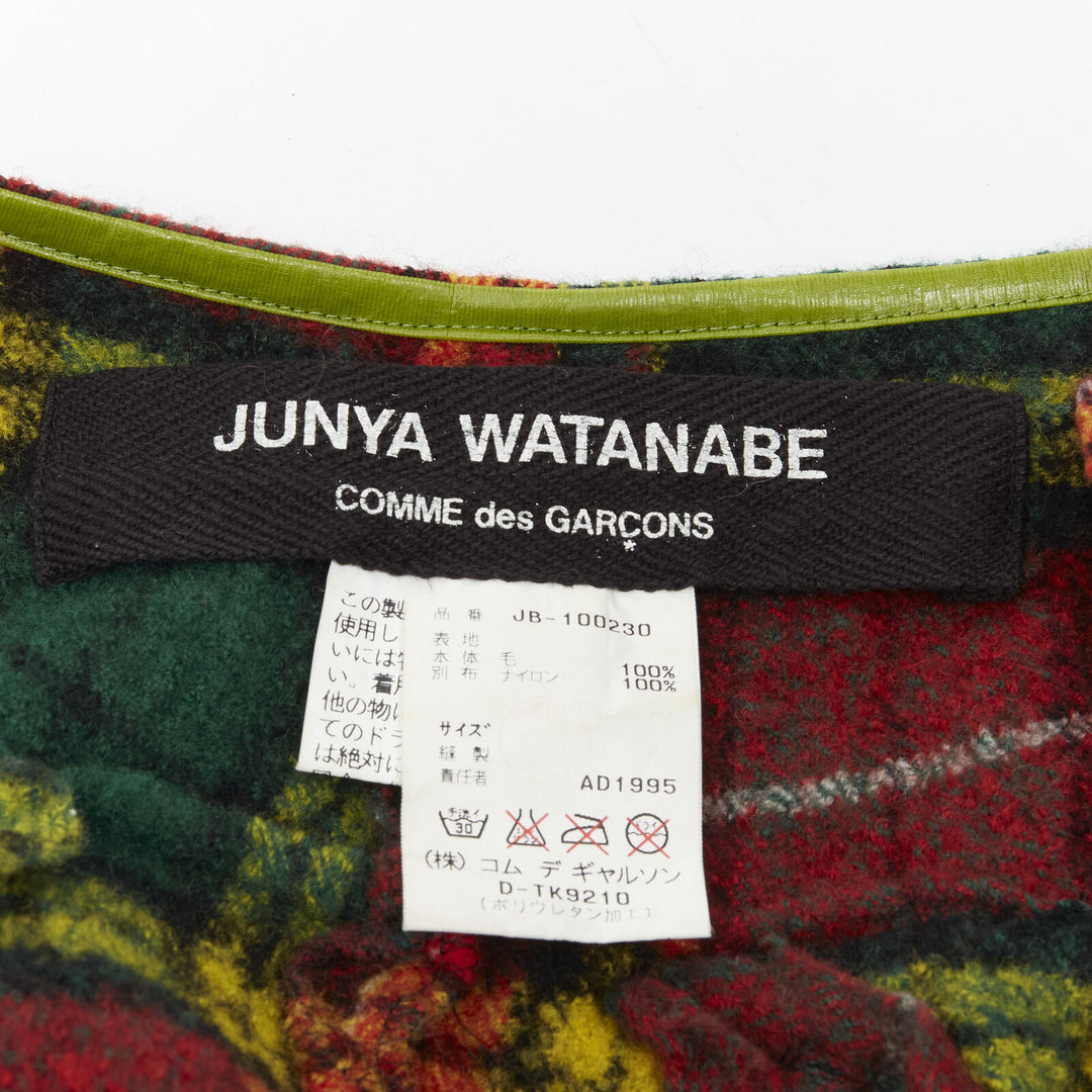 JUNYA WATANABE Vintage 1995 red punk plaid boiled wool cut out jacket S
