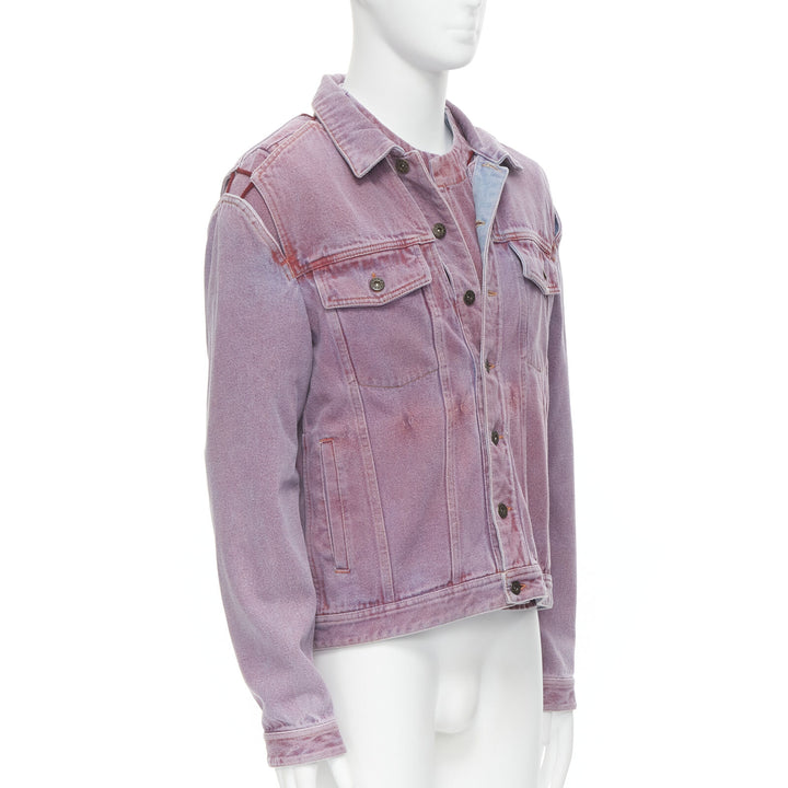 Y PROJECT purple dyed blue denim transformable 2-in-1 denim jacket EU46 S
