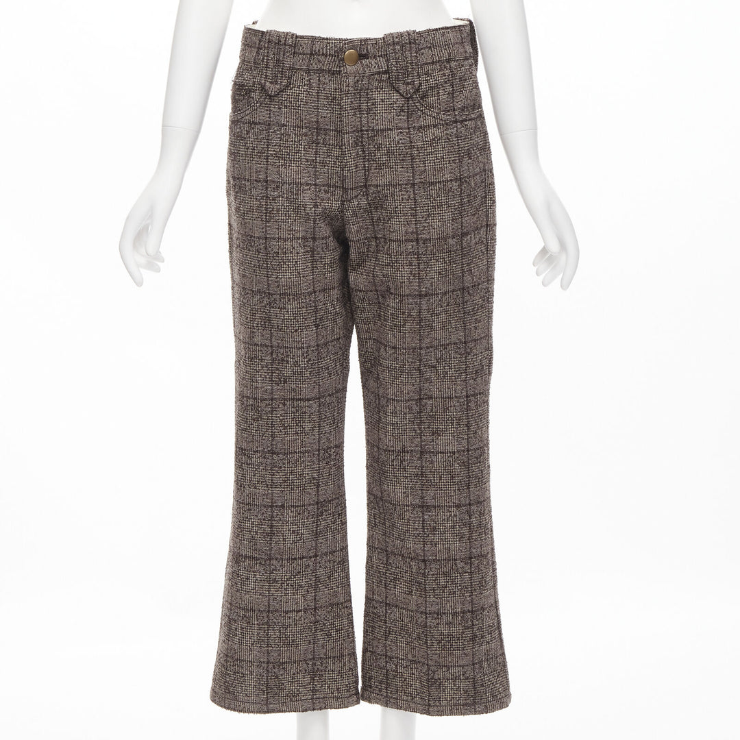 MARC JACOBS brown check tweed boucle wide leg cropped pants US2 XS