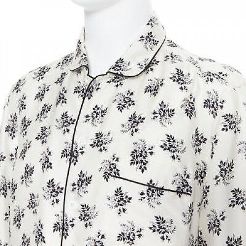 DOLCE GABBANA 100% silk white floral silk print pajama collar casual shirt IT4 M
