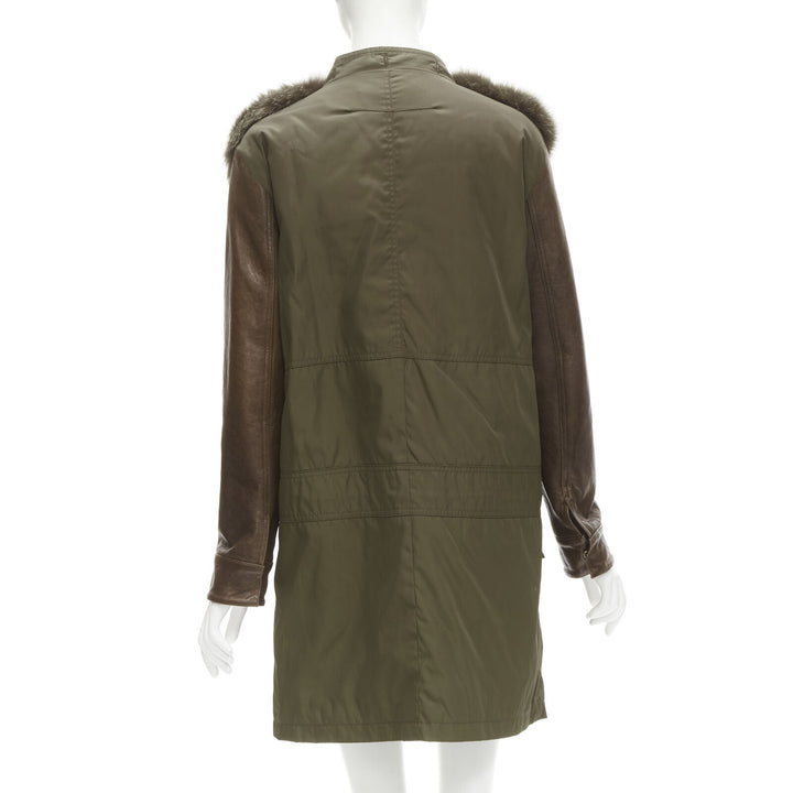 GIVENCHY Riccardo Tisci green leather sleeve fox fur anorak coat FR34 XS