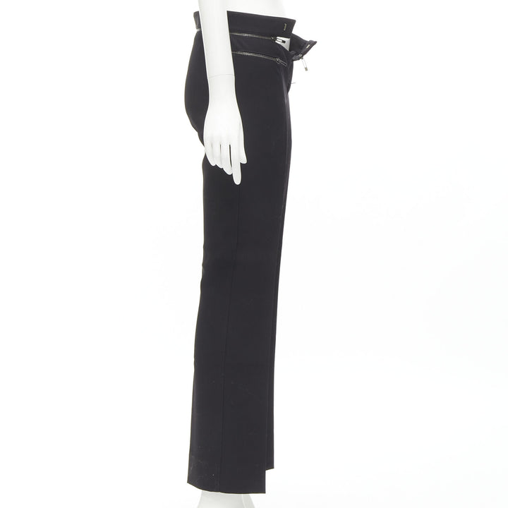 GUCCI black viscose silver waist trim straight leg trousers IT38 XS