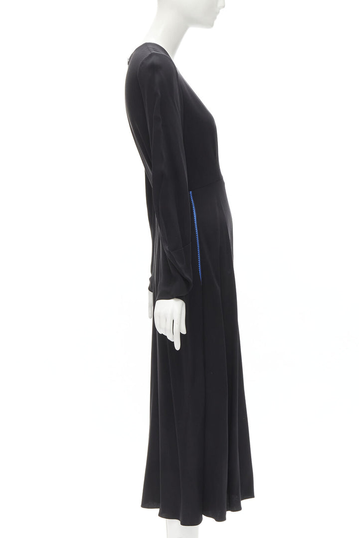 ROKSANDA black silk blue seam detail flared cuff midi dress