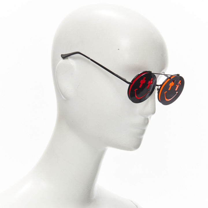 JEREMY SCOTT LINDA FARROW JS/SMILE/3 red black flip up teashade sunglasses