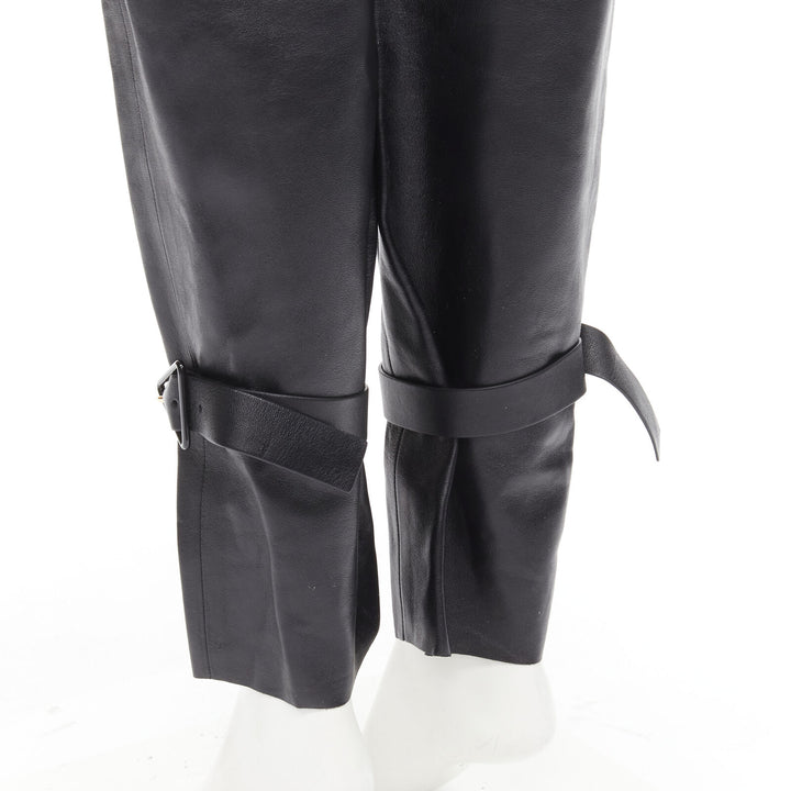 BOTTEGA VENETA 2020 Signature Triangle buckle tied cuff leather pants FR36 S